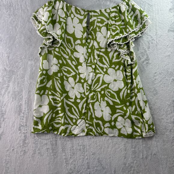 Rachel Zoe Green & White Floral Rayon Top • Flutter Sleeves • Size M - Boho Chic - Picture 2 of 6